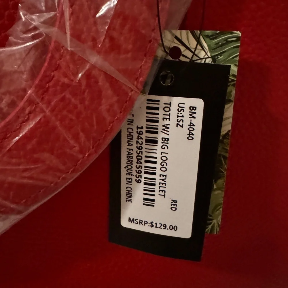 NWT Badgley Mischka Red Tote Vegan Leather Bag Gold Hardware Crossbody - Picture 8 of 8